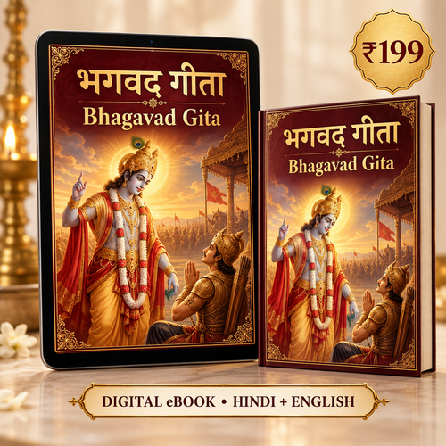 Bhagavad Gita Hindi and English digital eBook promotional mockup, ₹199; no printed book included